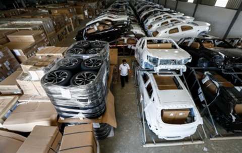 Warehouse with body shells and parts inventory
